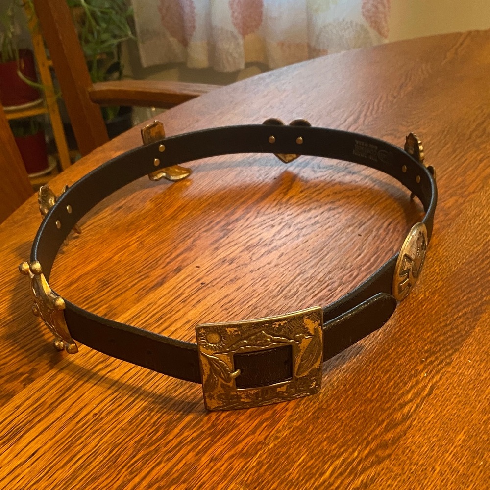 Black Leather Belt with silver Accents - 34